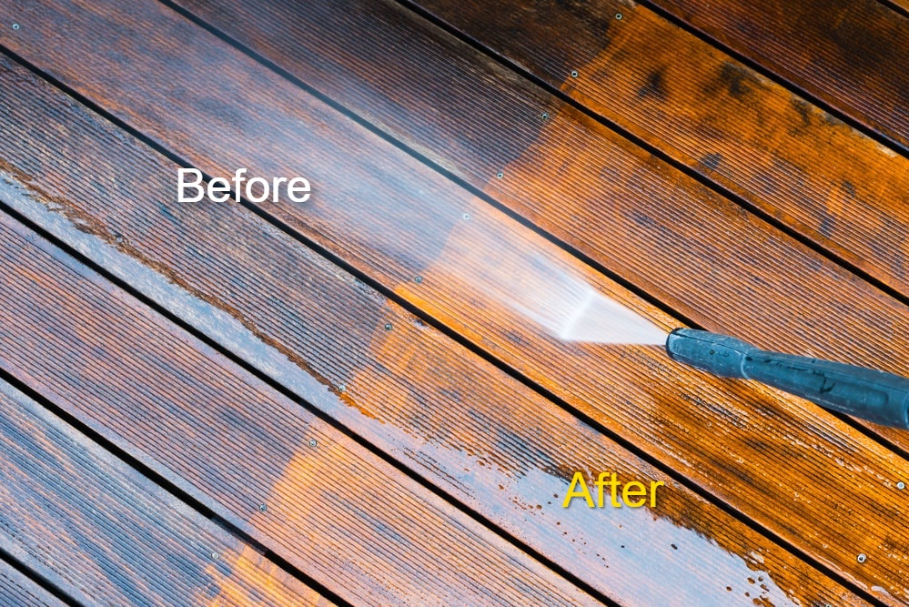 Before and After deck cleaning baltimore md-min